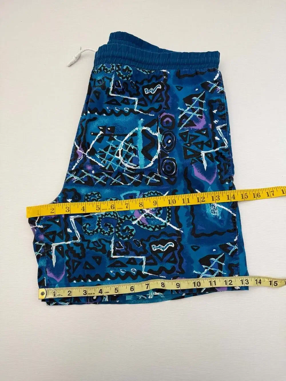 Vintage 90s Abstract Geometric Print Swim Trunks by Basic Editions Large